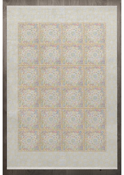 Geometrik Bej Pamuk Dikdörtgen Modern Desenli Pamuk Makinada Yıkanabilir Hav Toz Vermez Leke Tutmayan Kaymaz Taban Dijital Makine Baskı Salon Yolluk Mutfak Halı