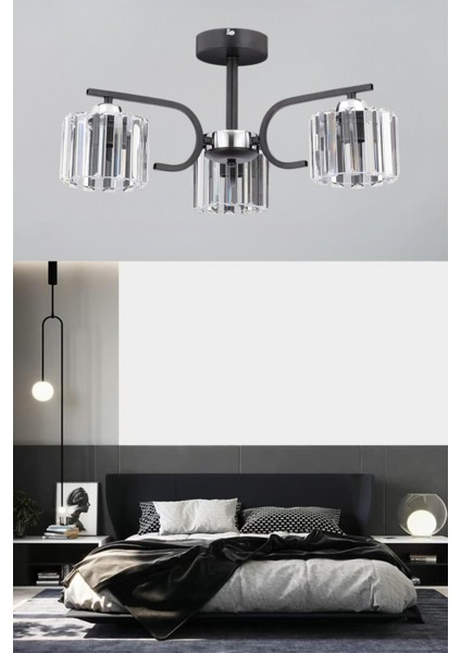 ESSLİGHT NEHİR 3 LÜ PLAFONYER AVİZE KRİSTAL TAŞLI MODERN DEKORATİF AYDINLATMA