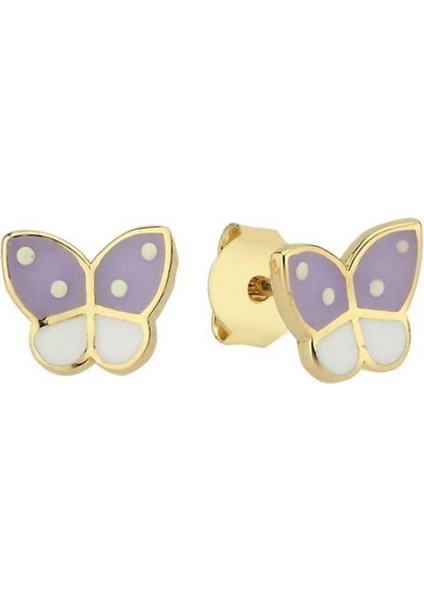 Mor ve Beyaz Kelebek Çocuk Küpesi