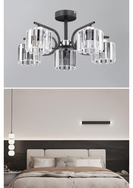 ESSLİGHT NEHİR 5 Lİ PLAFONYER AVİZE KRİSTAL TAŞLI MODERN DEKORATİF AYDINLATMA