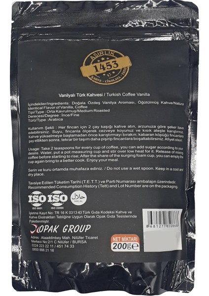 Vanilyalı Türk Kahvesi 200 gr fiyatları