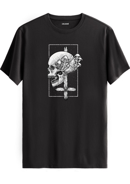Kurukafa ve Mantar Tasarımlı Gotik Sanat Çizimli Sokak Stili Tişört