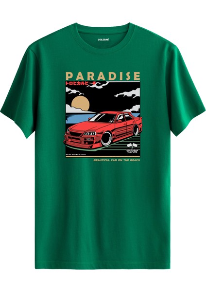 Paradise Spor Araba Gün Batımı Tasarımlı Regular Tişört