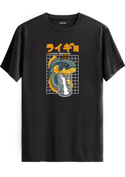 Predator Fish Japonca Yazılı Balık Tasarım %100 Pamuk Tişört