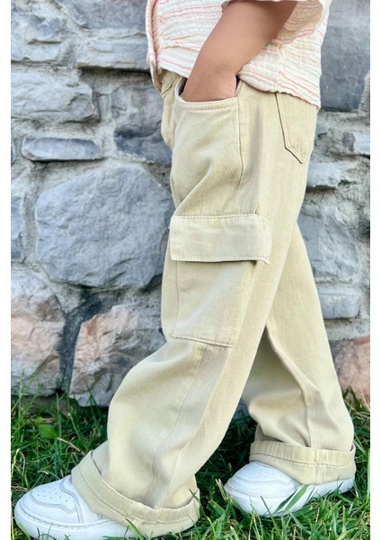Kız Çocuk Gabardin Pantolon Kargo Cep Detaylı 5-14 Yaş, Taş fiyatları