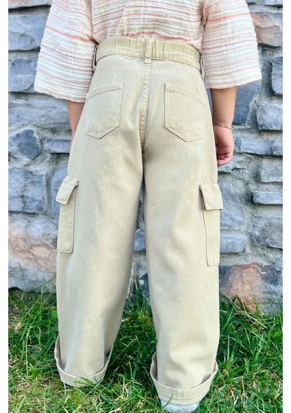 Kız Çocuk Gabardin Pantolon Kargo Cep Detaylı 5-14 Yaş, Taş modelleri