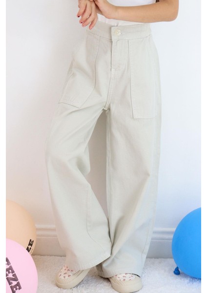 Kız Çocuk Gabardin Pantolon Geniş Paça Beli Lastikli 5-9 Yaş, Taş fiyatları