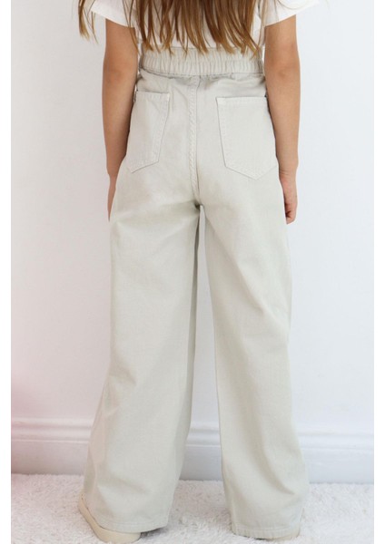 Kız Çocuk Gabardin Pantolon Geniş Paça Beli Lastikli 5-9 Yaş, Taş modelleri