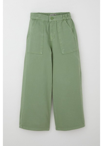 Kız Çocuk Gabardin Pantolon Geniş Paça Beli Lastikli 5-9 Yaş, Mint Yeşili fiyatları