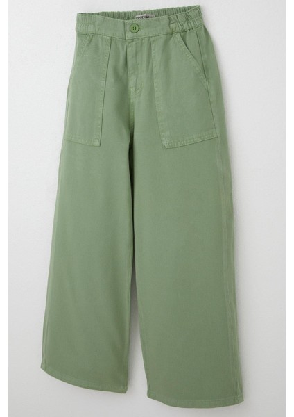 Kız Çocuk Gabardin Pantolon Geniş Paça Beli Lastikli 5-9 Yaş, Mint Yeşili fırsatları