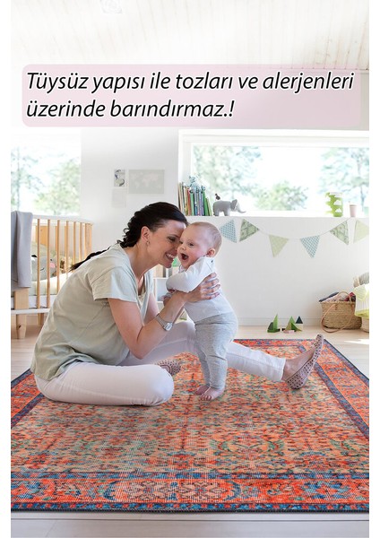 Plettenberg Çerçeveli Turuncu Polyester Dikdörtgen Modern Desenli Pamuk Makinada Yıkanabilir Hav Toz Vermez Leke Tutmayan Kaymaz Taban Dijital Makine Baskı Salon Yolluk Mutfak Halı modelleri