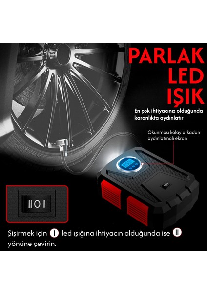 Araç Çakmaklık Uyumlu Kablolu LED Işıklı Araç Motor Bisiklet Top Vs. Lastik Şişirme Hava Kompresörü modelleri