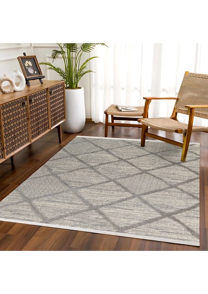 Gri Geometrik Etnik Modern Desenli Pamuk Makinada Yıkanabilir Hav Toz Vermez Leke Tutmayan Kaymaz Taban Dijital Makine Baskı Salon Yolluk Mutfak Halı modelleri