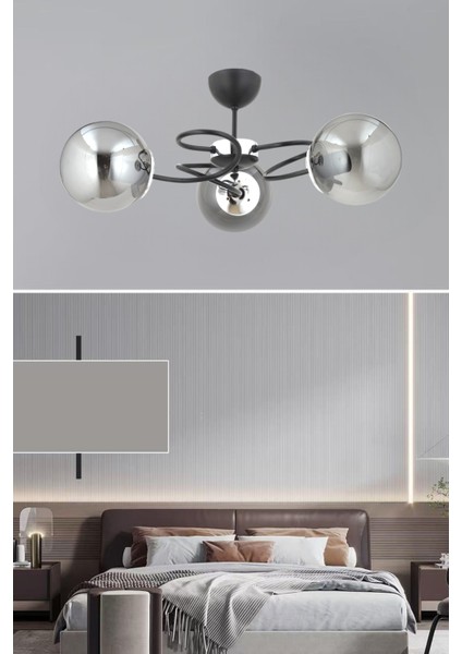 ESSLİGHT NARİN 3 LÜ PLAFONYER AVİZE FÜME GLOB CAMLI MODERN DEKORATİF AYDINLATMA