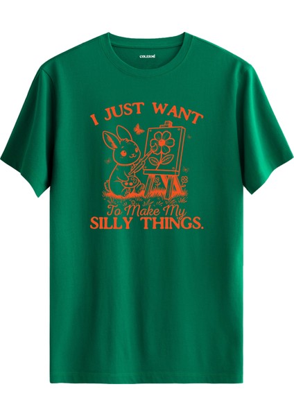 Tavşan Çiçek Çizim Tuval Baskılı Regular Tişört %100 Pamuk Premium Kumaş