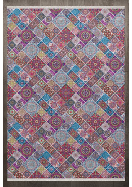 Geometrik Pembe Pamuk Dikdörtgen Modern Desenli Pamuk Makinada Yıkanabilir Hav Toz Vermez Leke Tutmayan Kaymaz Taban Dijital Makine Baskı Salon Yolluk Mutfak Halı