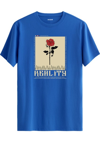 Reality Baskılı Gül Tasarım %100 Pamuk Streetwear Stil Tişört