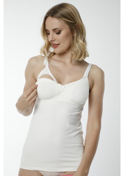 2400 3'lü %100 Pamuk Askılı Emzirme Atleti - Ekru