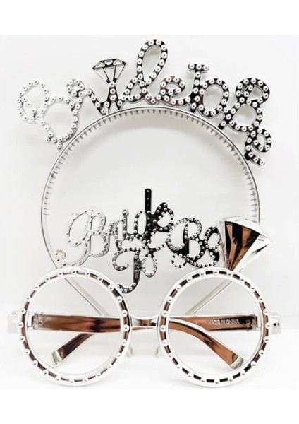 Bride To Be Yazılı Taç ve Bride To Be Yazılı Gözlük Seti Gümüş Renk