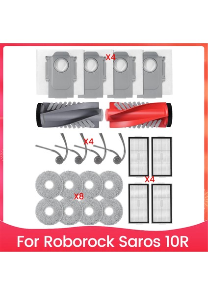 Roborock Saros 10R Robot Süpürge Için Aksesuar Seti Ana Yan Fırça Hepa Filtre Paspas Bezi Toz Torbaları Aksesuarları (Yurt Dışından)