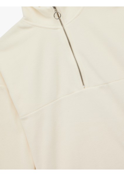 Oversize Uzun Kollu Yarım Fermuarlı Şardonlu Polar Sweatshirt modelleri