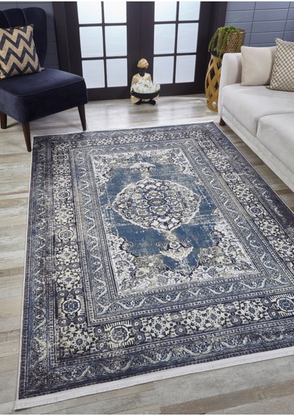 Bhubaneshwar Lacivert Göbekli Etnik Modern Desenli Pamuk Makinada Yıkanabilir Hav Toz Vermez Leke Tutmayan Kaymaz Taban Dijital Makine Baskı Salon Yolluk Mutfak Halı fiyatları