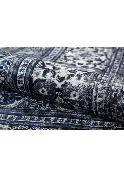 Bhubaneshwar Lacivert Göbekli Etnik Modern Desenli Pamuk Makinada Yıkanabilir Hav Toz Vermez Leke Tutmayan Kaymaz Taban Dijital Makine Baskı Salon Yolluk Mutfak Halı indirimleri