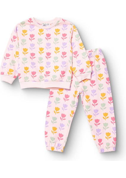 Kız Bebek Eşofman Takımı Bisiklet Yaka Uzun Kol Lastikli Paça