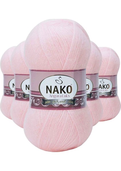 5 Adet Angora Lüks El Örgü Ipi Pembe 11502