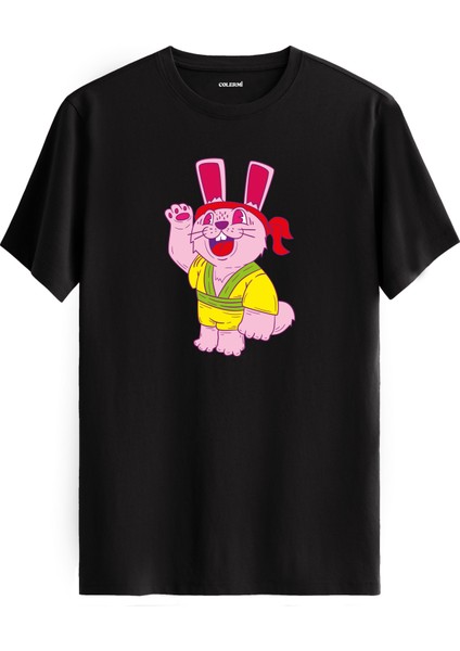 Tavşan Karakter Baskılı Sarı Kostümlü Eğlenceli Unisex Tişört Sokak Modası