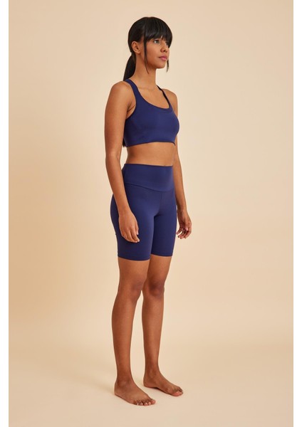 Sportive Lacivert Yüksek Bel Toparlayıcı Kısa Şort Spor Taytı indirimleri