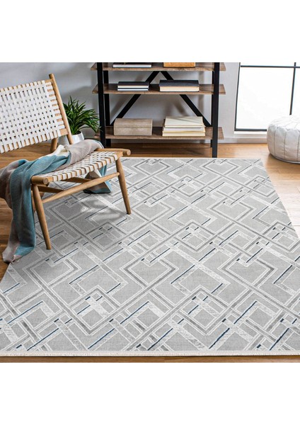 Geometrik Gri Pamuk Dikdörtgen Modern Desenli Pamuk Makinada Yıkanabilir Hav Toz Vermez Leke Tutmayan Kaymaz Taban Dijital Makine Baskı Salon Yolluk Mutfak Halı fiyatları