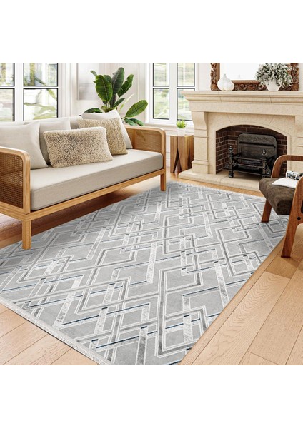 Geometrik Gri Pamuk Dikdörtgen Modern Desenli Pamuk Makinada Yıkanabilir Hav Toz Vermez Leke Tutmayan Kaymaz Taban Dijital Makine Baskı Salon Yolluk Mutfak Halı modelleri