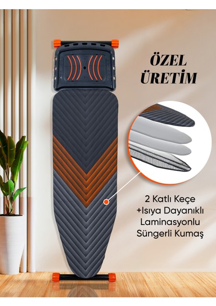 CM-0610 Sahra Lux Desenli Ütü Masası – Monoblok Sac Tabla, 290°C Dayanıklı Silikon Altlık, 43x125 cm Ergonomik Tasarım