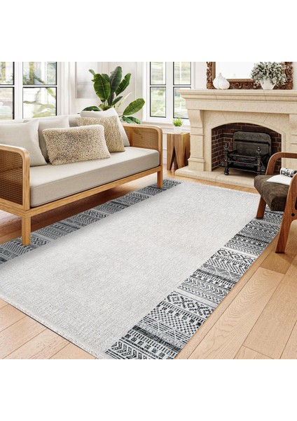 Çerçeveli Gri Pamuk Dikdörtgen Modern Desenli Pamuk Makinada Yıkanabilir Hav Toz Vermez Leke Tutmayan Kaymaz Taban Dijital Makine Baskı Salon Yolluk Mutfak Halı fiyatları