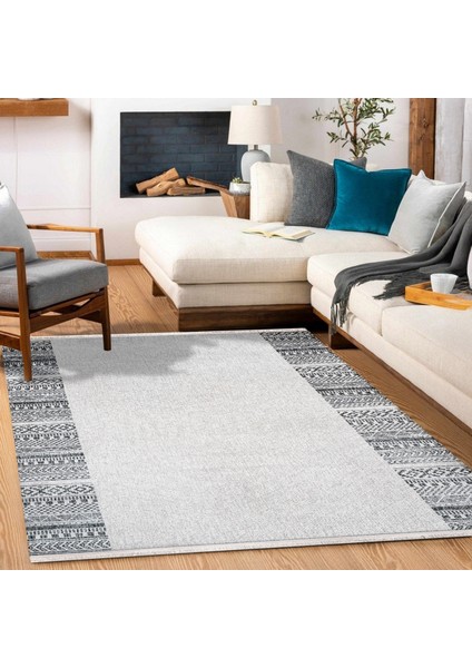 Çerçeveli Gri Pamuk Dikdörtgen Modern Desenli Pamuk Makinada Yıkanabilir Hav Toz Vermez Leke Tutmayan Kaymaz Taban Dijital Makine Baskı Salon Yolluk Mutfak Halı modelleri