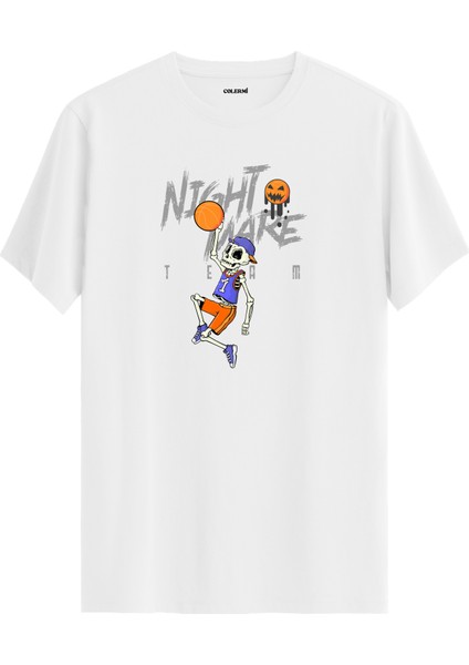Basketbolcu Iskelet Tasarımlı Nightmare Team Sokak Modası %100 Pamuk Tişört