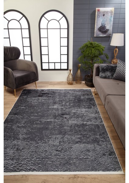 Semerkant Antrasit Modern Etnik Desenli Makinada Yıkanabilir Hav Toz Vermez Leke Tutmayan Kaymaz Taban Dijital Makine Baskı Salon Yolluk Mutfak Halı modelleri