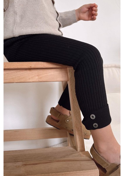 Örme Kumaş Fitilli Düğme Detaylı Duble Paça Unisex Çocuk Taytı fiyatları