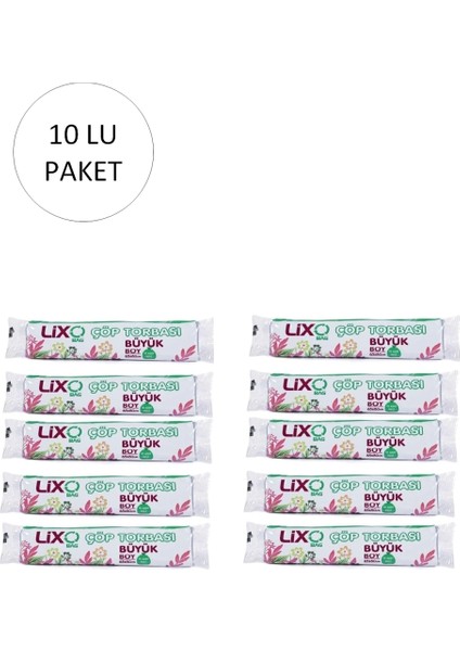 Büyük Boy Çöp Torbası 65 x 80 cm 10 Lu Rulo x 10 Paket = 100 Adet (Mavi)