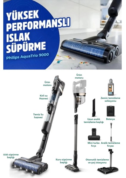 Aqua Elite Plus 3in1 Silme/süpürme/emme Fonksiyonlu Yeni Nesil Dikey Şarjlı Süpürge, Siyah