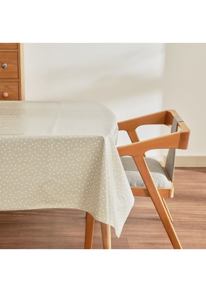 Luna Puantiyeli Pvc Masa Örtüsü Bej