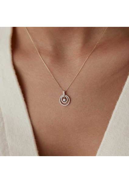 Iç Içe Taşlı Halka Kolye