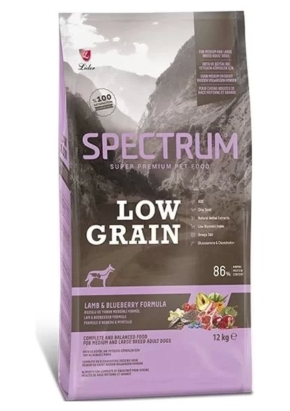 Spectrum Düşük Tahıllı Kuzulu ve Yaban Mersinli Orta ve Büyük Irk Yetişkin Köpek Maması 12 kg
