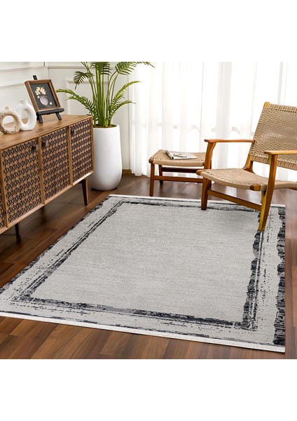 Antrasit Çerçeveli Etnik Modern Desenli Pamuk Makinada Yıkanabilir Hav Toz Vermez Leke Tutmayan Kaymaz Taban Dijital Makine Baskı Salon Yolluk Mutfak Halı modelleri