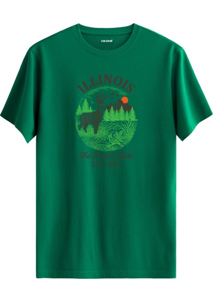 Illinois Deer Doğa Manzara Tasarımlı Retro Koleksiyon %100 Pamuk Premium Kumaş