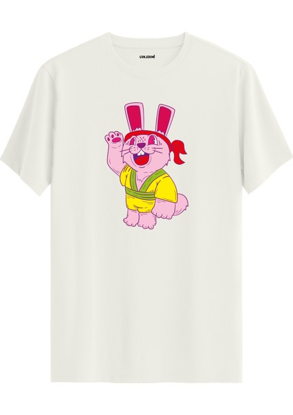 Tavşan Karakter Baskılı Sarı Kostümlü Eğlenceli Unisex Tişört Sokak Modası