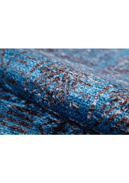 Barlinek Mavi Çizgili Etnik Modern Desenli Makinada Yıkanabilir Hav Toz Vermez Leke Tutmayan Kaymaz Taban Dijital Makine Baskı Salon Yolluk Mutfak Halı indirimleri