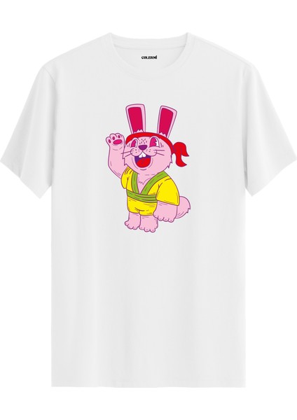 Tavşan Karakter Baskılı Sarı Kostümlü Eğlenceli Unisex Tişört Sokak Modası