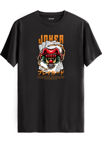 Joker Oyun Kartı Kafatası Baskılı Sokak Modası %100 Pamuk Tişört